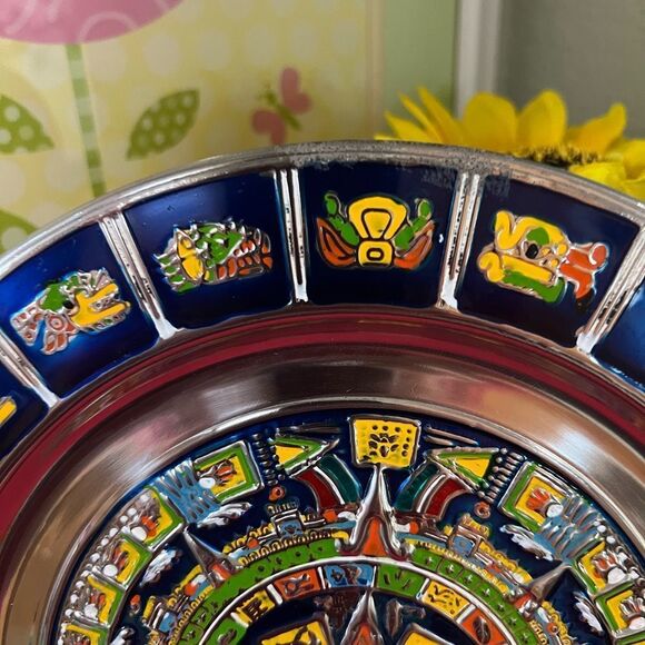 Artisan Multicolor Aztec Calendar Wall Plate - Picture 2 of 10